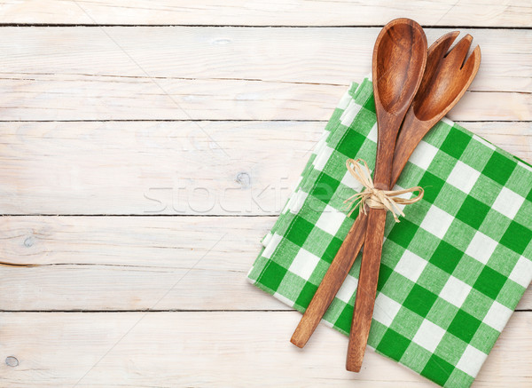 Stock photo: Kitchen utensil over white wooden table background