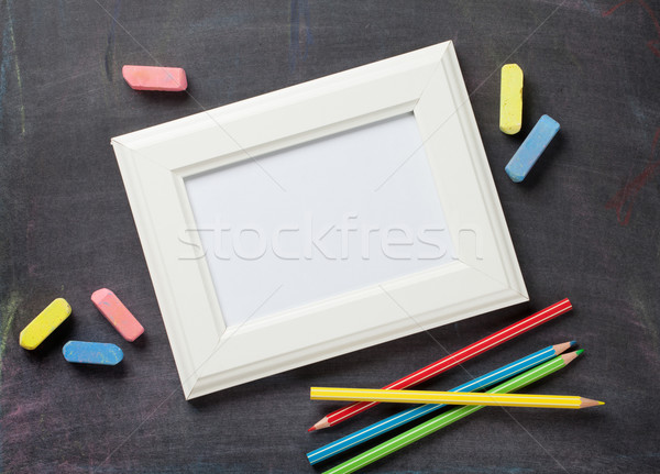 Fournitures scolaires tableau noir haut vue espace de copie [[stock_photo]] © karandaev