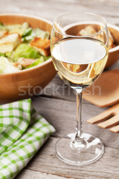 Stock photo: Fresh salad and white wine