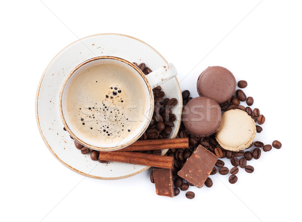 Foto d'archivio: Tazza · di · caffè · cioccolato · fagioli · isolato · bianco · top