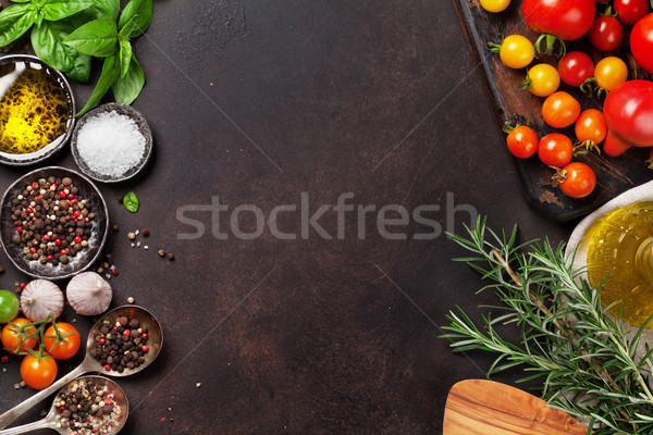 Stock photo: Tomatoes, basil and spices