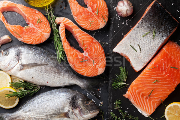 [[stock_photo]]: Brut · saumon · poissons · filet · épices · cuisson