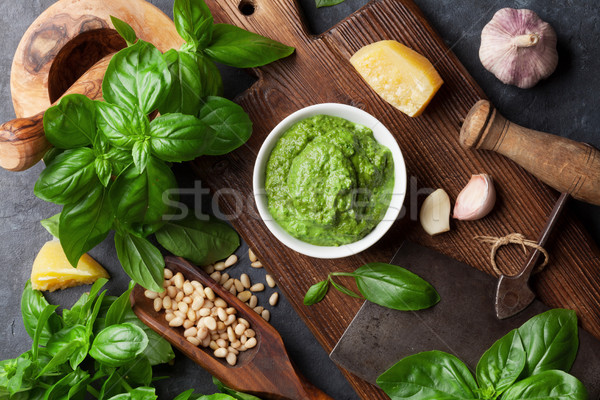 Foto stock: Pesto · salsa · ingredientes · cocina · albahaca · aceite · de · oliva