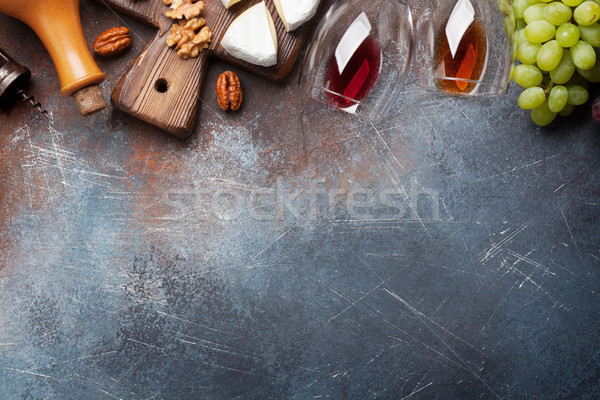 Stockfoto: Wijn · druif · kaas · noten · top