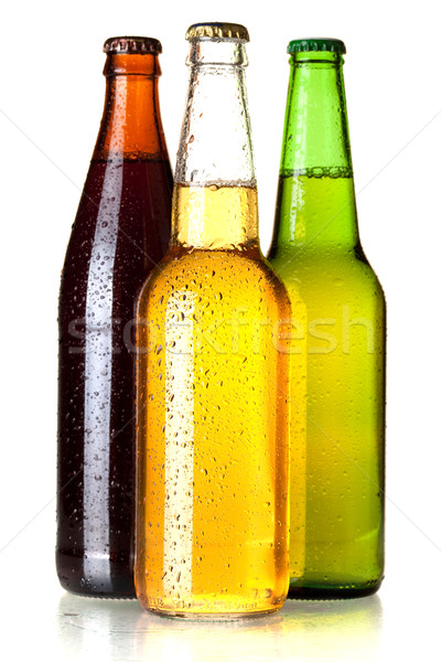 Сток-фото: три · пива · бутылок · коллекция · изолированный · белый