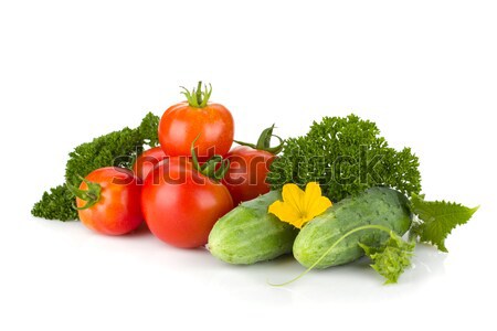 Ripe tomatoes, cucumbers and parsley Stock photo © karandaev