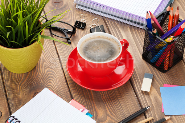 Bureau table fleur tasse de café [[stock_photo]] © karandaev