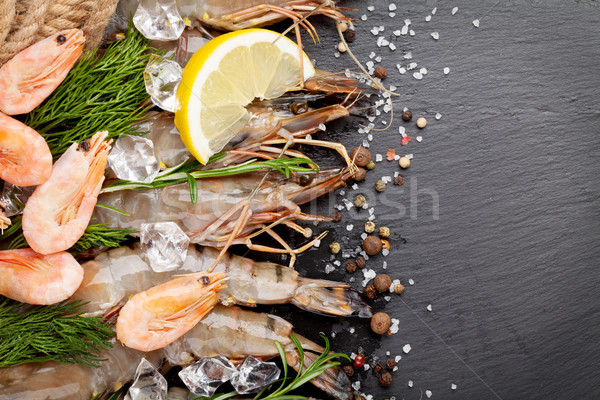 Stock photo: Fresh prawns with spices