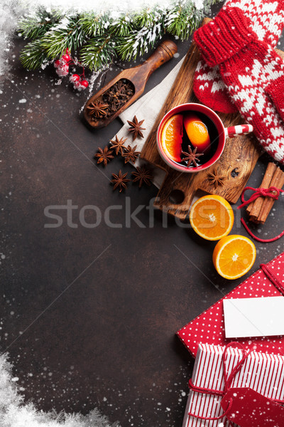 Noël vin ingrédients haut vue espace de copie Photo stock © karandaev