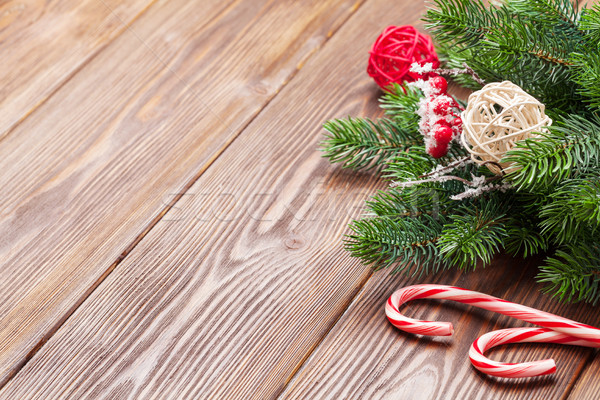 Bonbons canne arbre de noël table en bois vue espace de copie [[stock_photo]] © karandaev