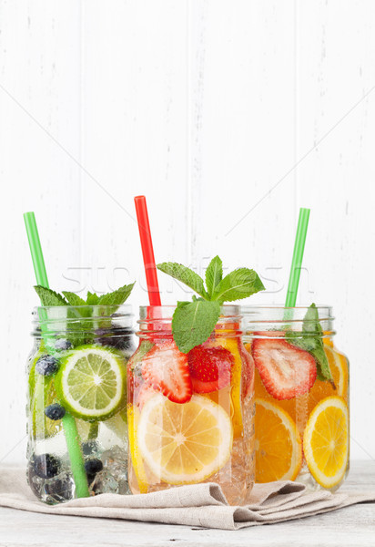 Foto stock: Fresco · limonada · jarra · verão · frutas