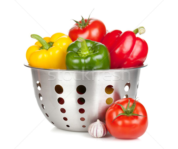 Fresh ripe vegetables in colander Stock photo © karandaev