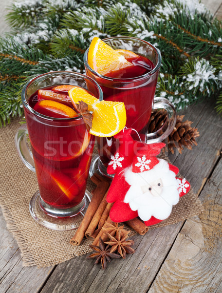 Zdjęcia stock: Christmas · wina · drewniany · stół · drzewo · żywności