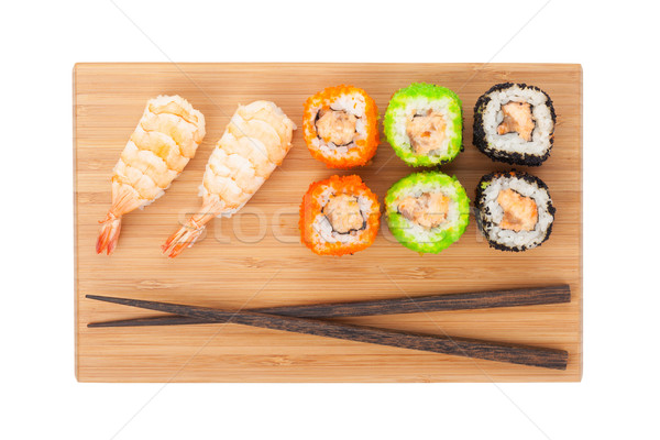 Zdjęcia stock: Sushi · maki · bambusa · pokładzie · odizolowany · biały