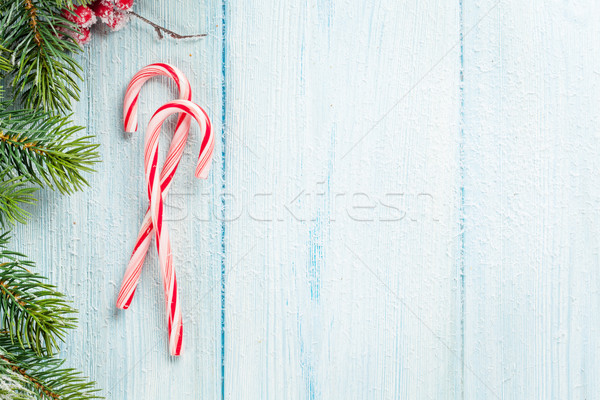 Foto stock: Dulces · árbol · de · navidad · mesa · de · madera · superior · vista