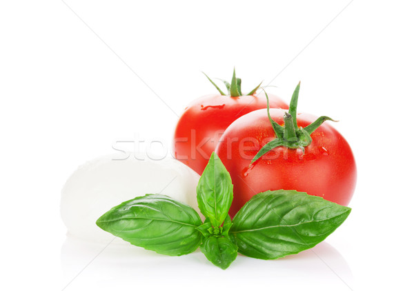 商業照片: 無鹽乾酪 · 奶酪 · 蕃茄 · 羅勒 · 草本植物 · 葉