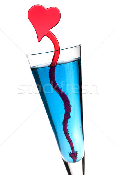 Foto stock: Azul · champanhe · álcool · coquetel · vermelho · coração