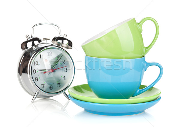 Foto stock: Manhã · café · tempo · isolado · branco · comida