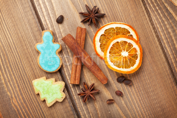 Christmas food decoration with gingerbread cookies and spices Stock photo © karandaev