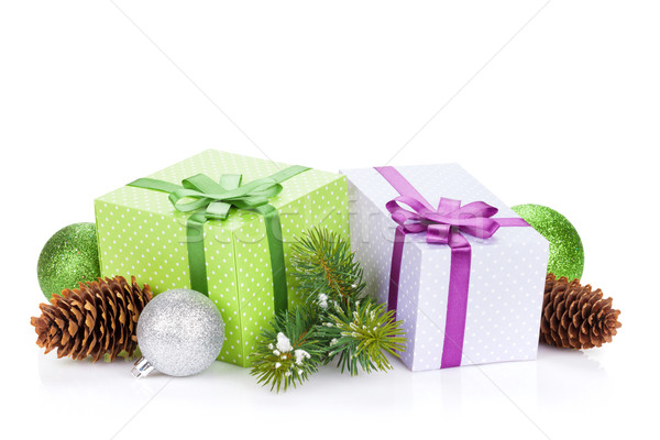 Stok fotoğraf: Noel · hediye · kutuları · yalıtılmış · beyaz · yeşil