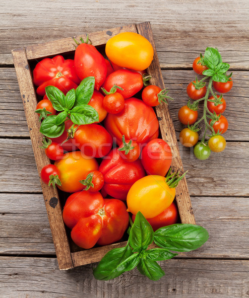 Stockfoto: Vers · tuin · tomaten · basilicum · koken · tabel