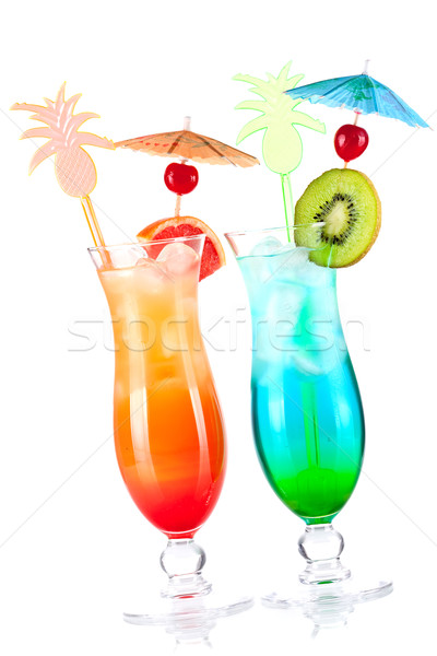 Stockfoto: Twee · tropische · alcohol · cocktails · geïsoleerd · witte