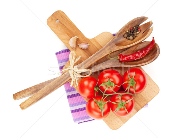 Tomates temperos cozinha utensílios isolado branco Foto stock © karandaev