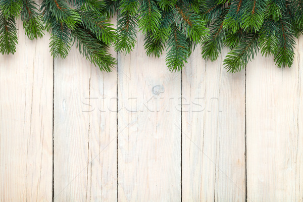 Stock photo: Christmas wooden background with fir tree