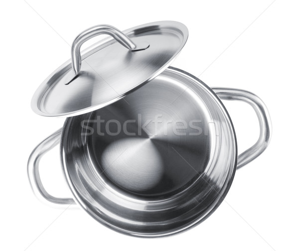 Rozsdamentes acél edény felülnézet izolált fehér étel Stock fotó © karandaev
