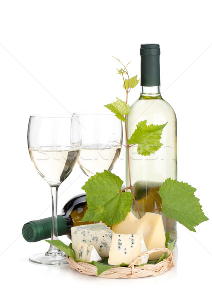 White wine, cheese and grape Stock photo © karandaev