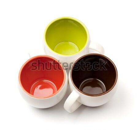 Stockfoto: Drie · kleur · koffiekopjes · boven · geïsoleerd