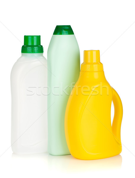 Foto stock: Plástico · garrafas · produtos · de · limpeza · isolado · branco · casa