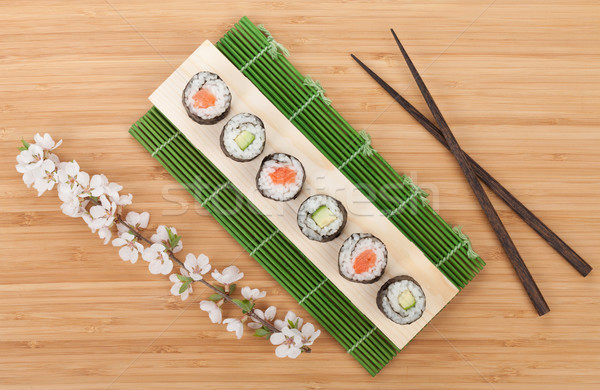 Stok fotoğraf: Sushi · ayarlamak · taze · sakura · şube · bambu