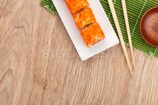 Stockfoto: Sushi · maki · houten · tafel · exemplaar · ruimte · groene