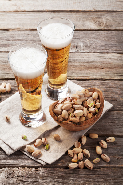 Lager beer glasses and snacks Stock photo © karandaev