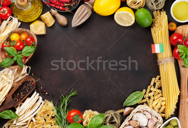 Stockfoto: Italiaans · eten · pasta · ingrediënten · steen · tabel · top