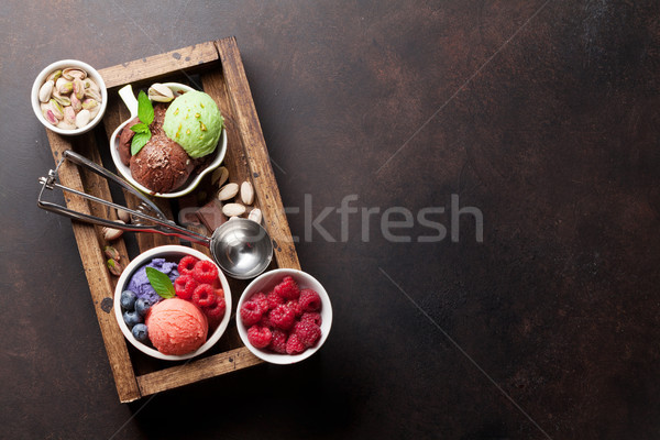 Ice cream with nuts and berries Stock photo © karandaev