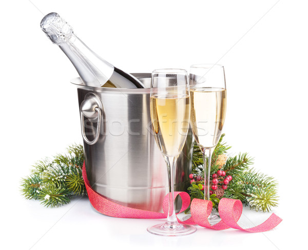 ストックフォト: クリスマス · シャンパン · ボトル · バケット · 眼鏡