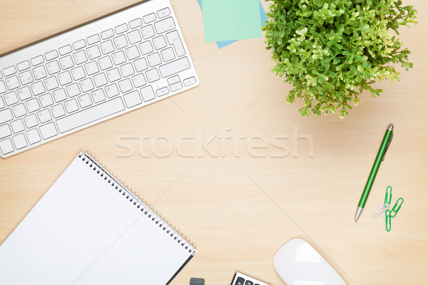 Ofis tablo notepad bilgisayar çiçek Stok fotoğraf © karandaev
