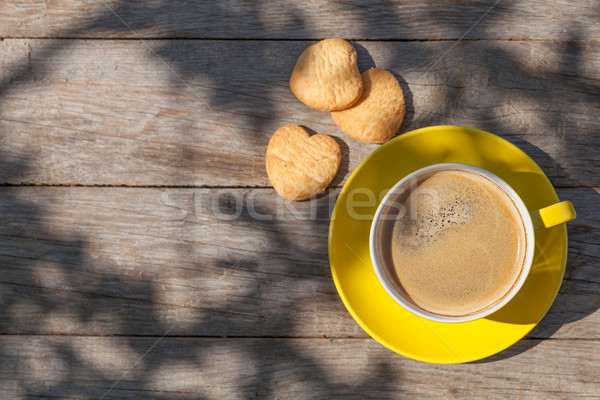 Stockfoto: Koffiekopje · cookies · tuin · tabel · top