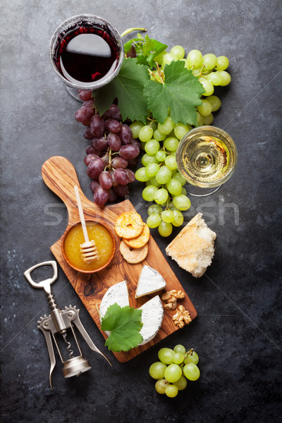 Stock photo: Wine, grape, cheese and honey