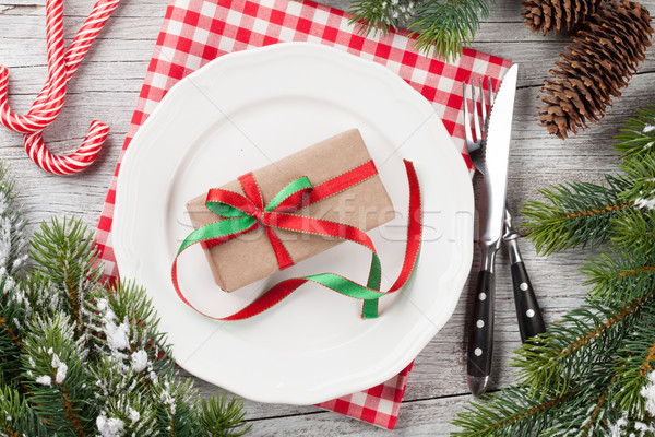 Christmas dinner table setting Stock photo © karandaev