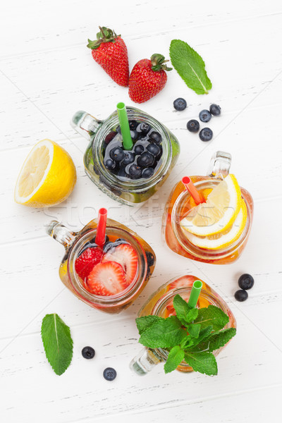 Foto stock: Fresco · limonada · jarra · verão · frutas