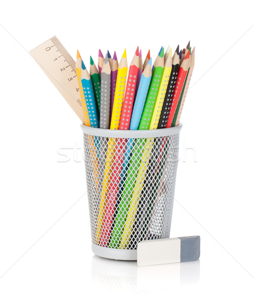 [[stock_photo]]: Couleur · crayons · souverain · caoutchouc · isolé