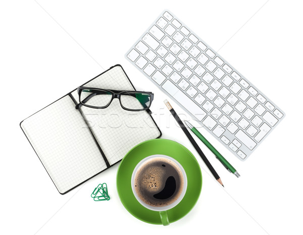 Grünen Kaffeetasse Bürobedarf isoliert weiß Stock foto © karandaev