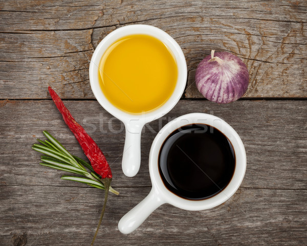 Olive oil and vinegar with spices Stock photo © karandaev