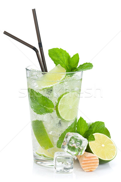 Frischen Mojito Cocktail mint isoliert weiß Stock foto © karandaev