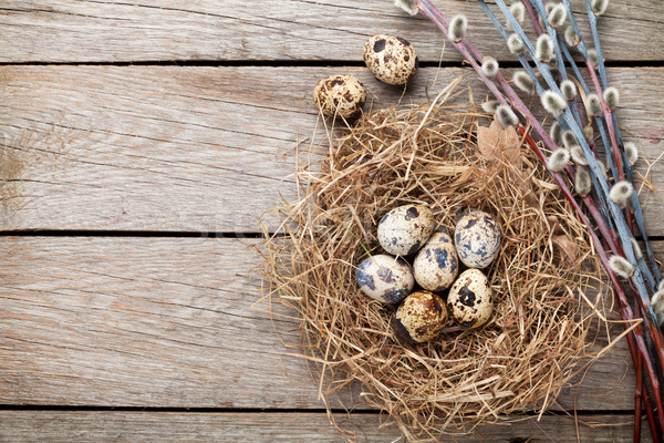 Eier Nest rustikal Holz Kopie Raum Ostern Stock foto © karandaev