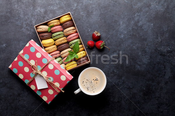 Stock photo: Colorful macaroons and coffee