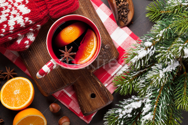 Natal vinho ingredientes topo ver árvore Foto stock © karandaev